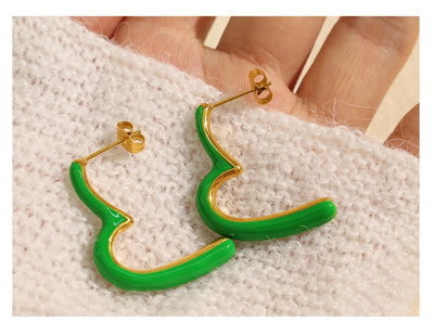 1 Pair IG Style Geometric Polishing Enamel Plating 304 Stainless Steel 18K Gold Plated Ear Studs