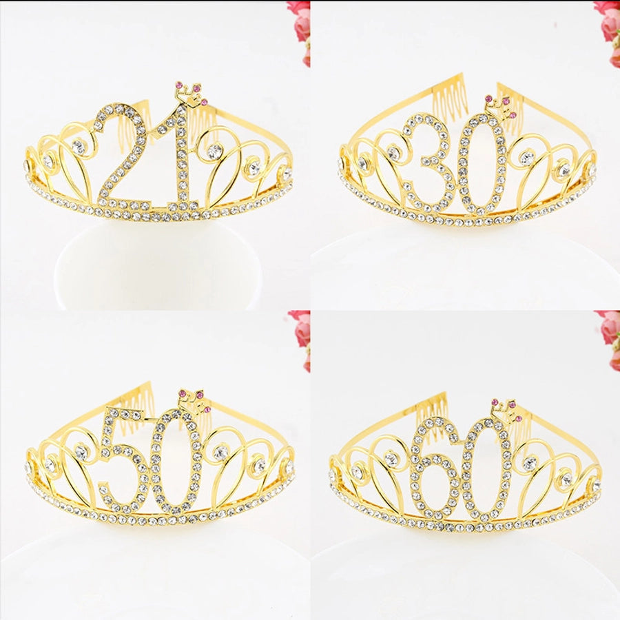 New Birthday Crown  60 Digital Birthday Headband Bridal Banquet Rhinestone Hair Accessories Alloy Headband Women