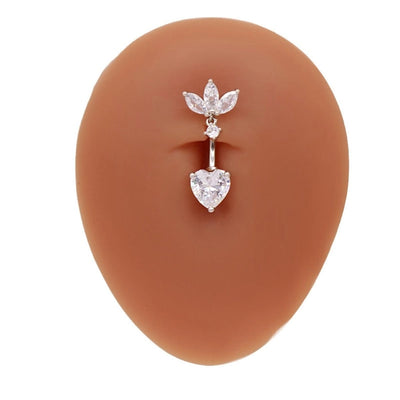 1 Piece Belly Rings Hip-Hop Sexy Heart Shape 316 Stainless Steel  Copper Plating Zircon White Gold Plated Gold Plated