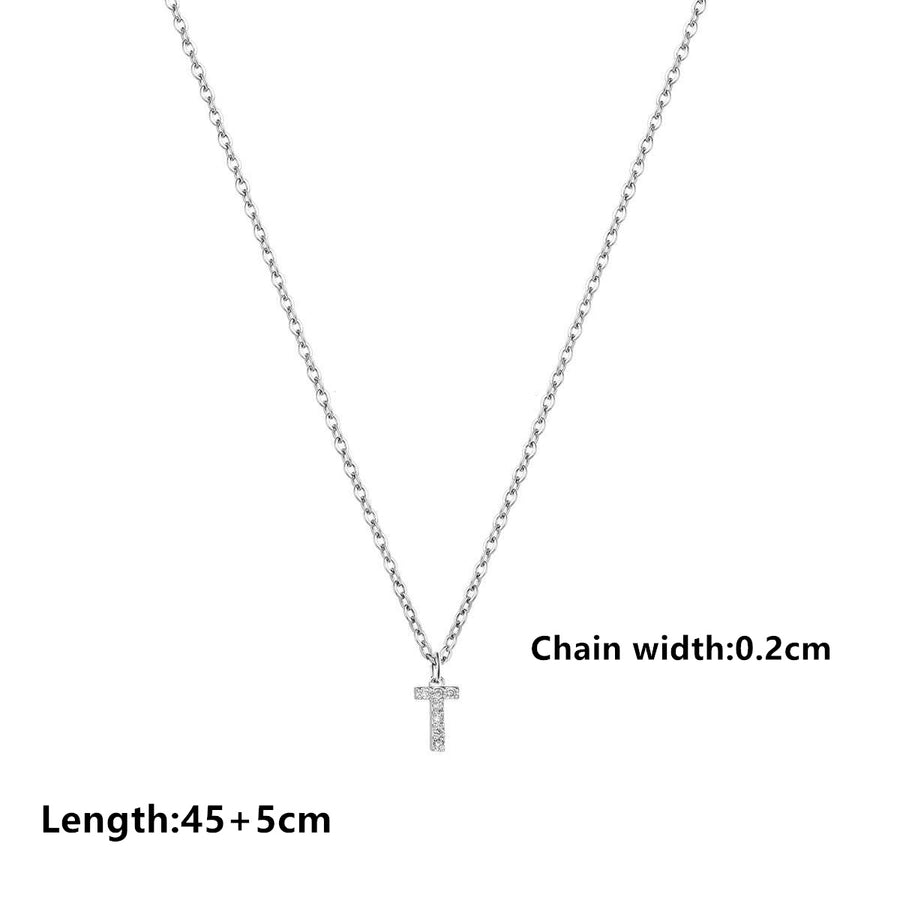 201 Stainless Steel Copper Inlay Letter Zircon Pendant Necklace