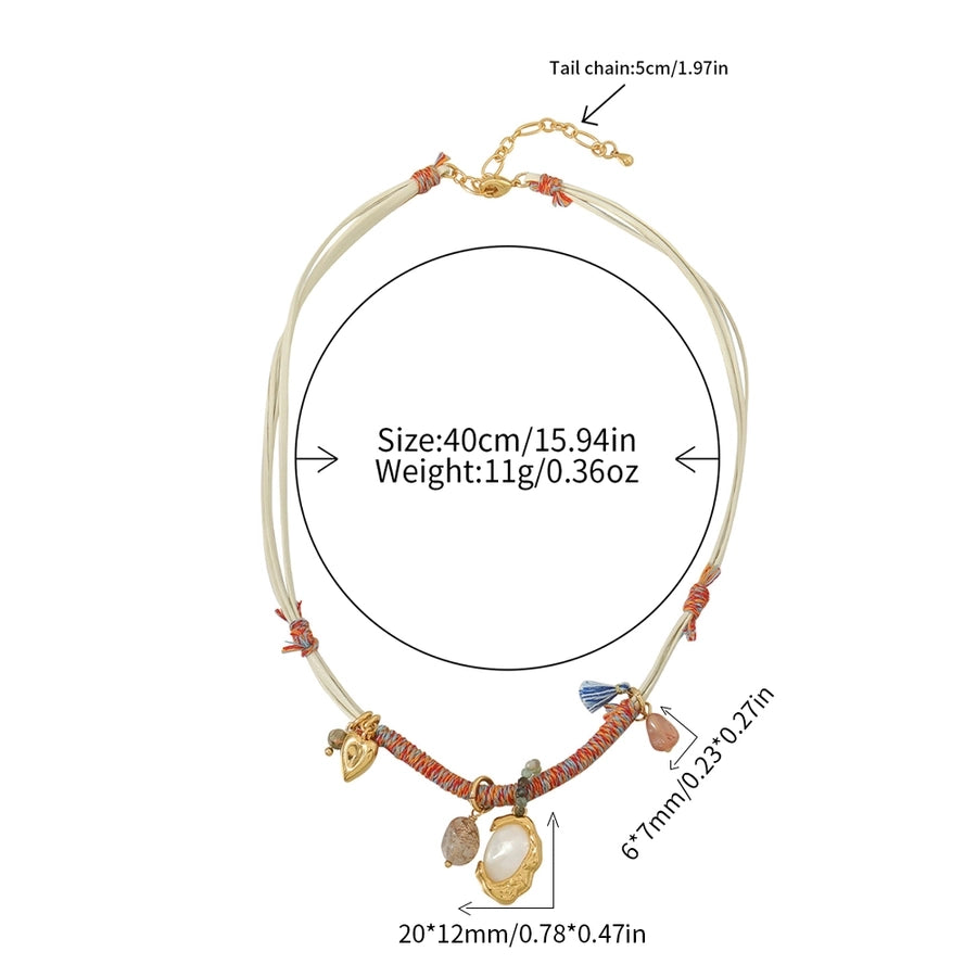 Casual Cute Commute Irregular natural stone Leather rope Copper Beaded Chain Woven Chain Necklace In Bulk