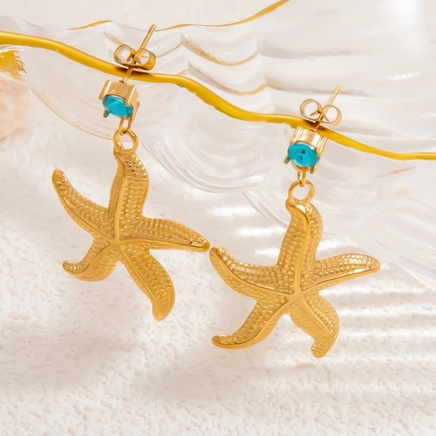 1 Pair Beach Starfish 304 Stainless Steel Drop Earrings