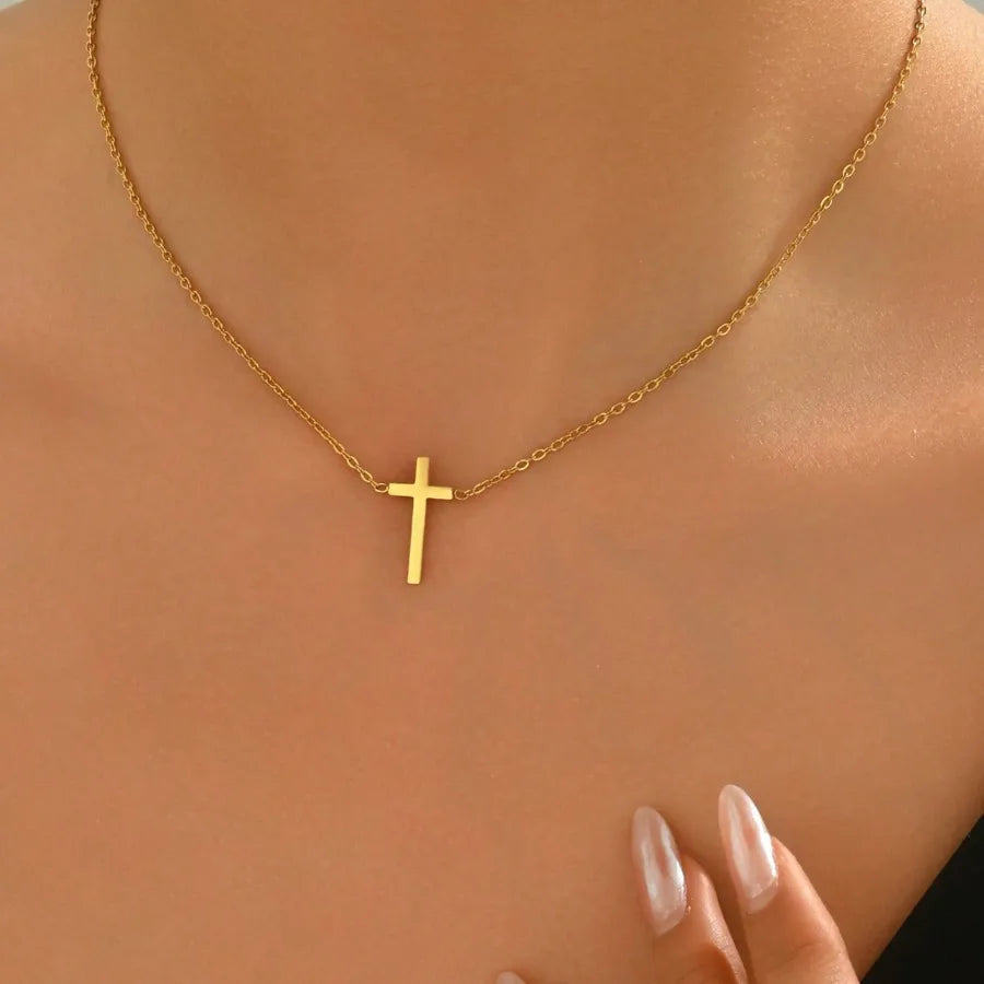 Wholesale Jewelry Simple Style Cross 304 Stainless Steel Pendant Necklace cable chain