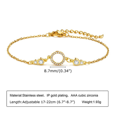 IG Style Korean Style Round Heart Shape Flower 304 Stainless Steel 18K Gold Plated Zircon Bracelets In Bulk