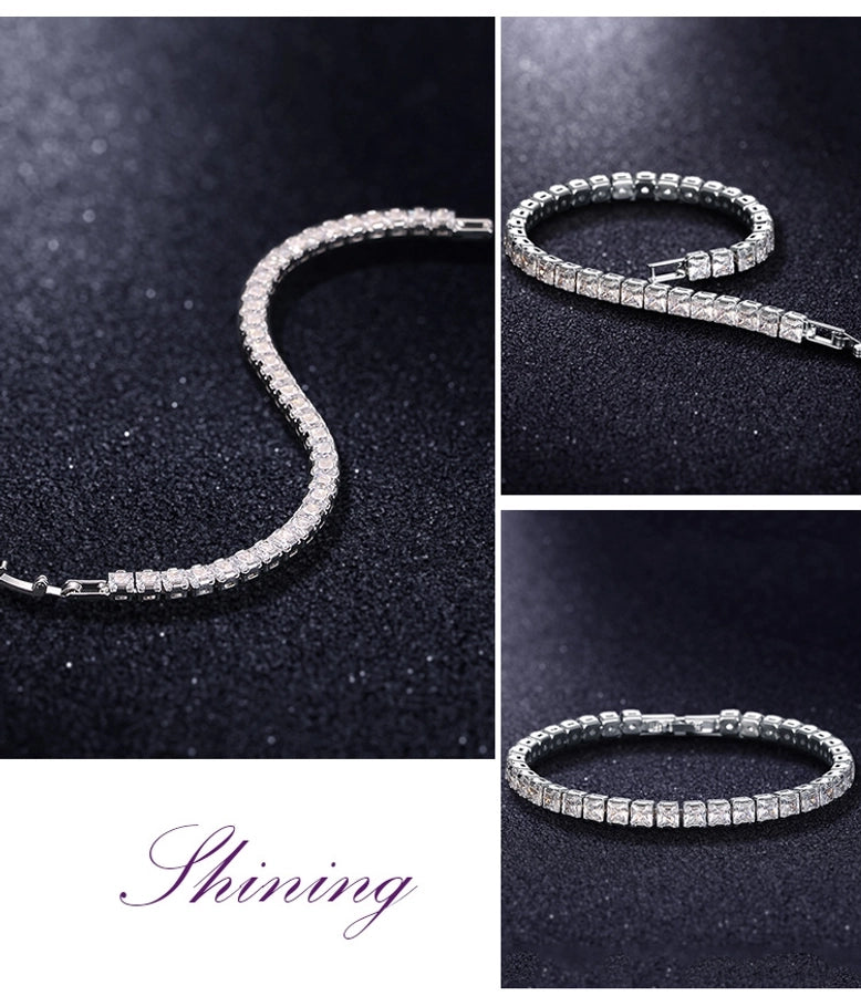 4*4mm square zircon bracelet copper inlaid zircon bracelet fashion bracelet single row bracelet women