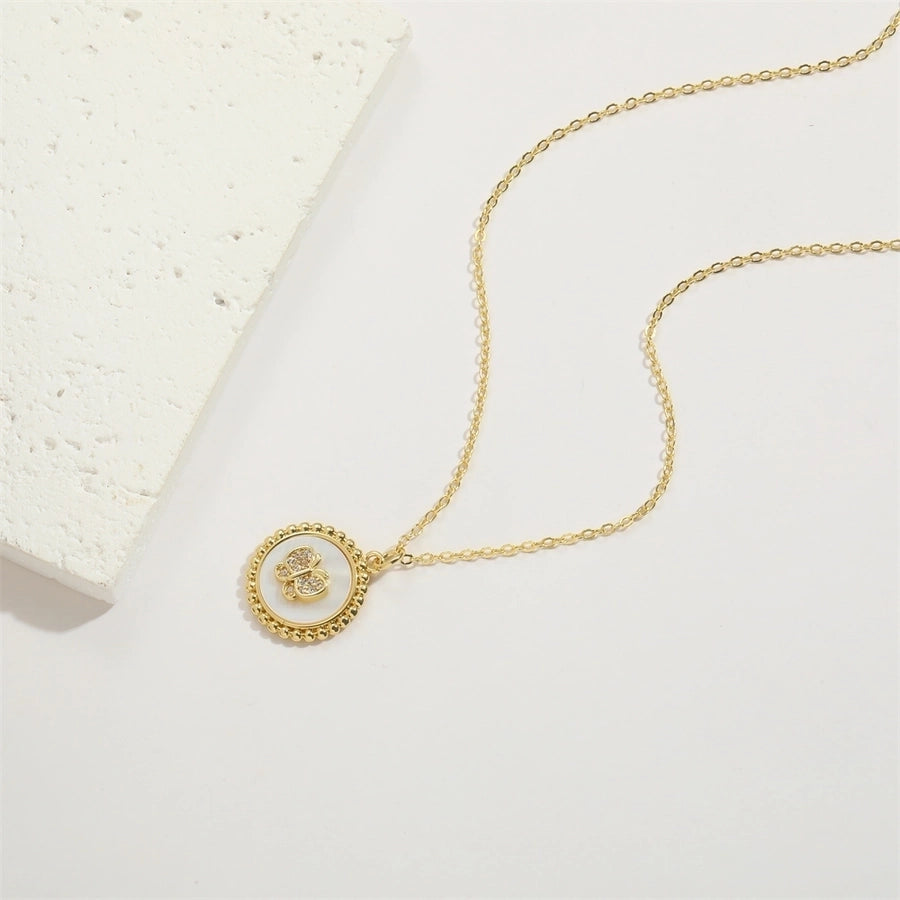 Shell Copper 14K Gold Plated Inlay Heart Shape Butterfly Zircon Pendant Necklace