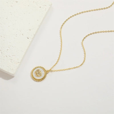 Shell Copper 14K Gold Plated Inlay Heart Shape Butterfly Zircon Pendant Necklace