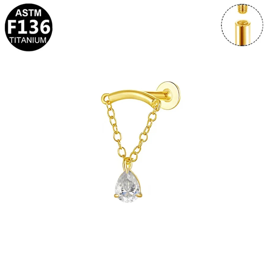 1 Piece Lip Rings Elegant Simple Style Artistic Geometric Pure Titanium Titanium Alloy Zircon 14K Gold Plated Silver Plated Lip Rings Ear Cartilage Rings & Studs