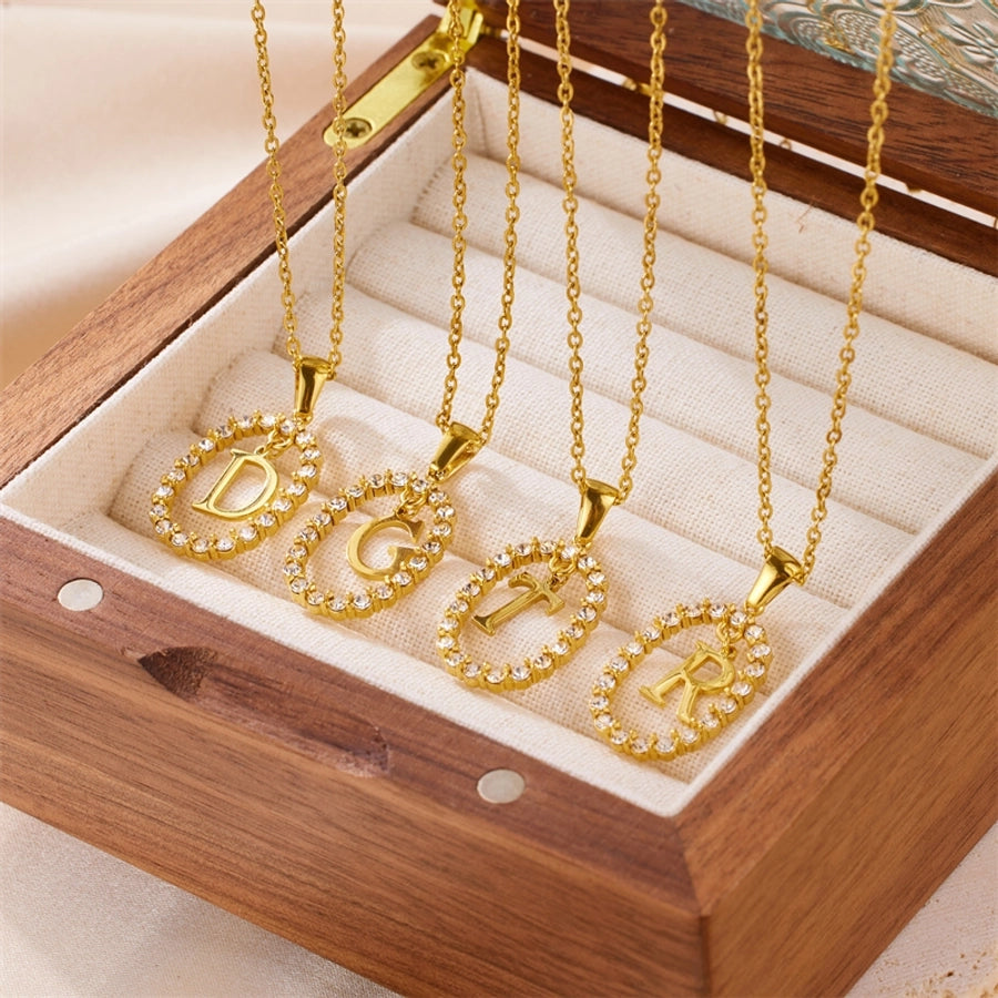 Jewelry Sweet Simple Style Artistic Letter 304 Stainless Steel Artificial Diamond Inlay Pendant Necklace