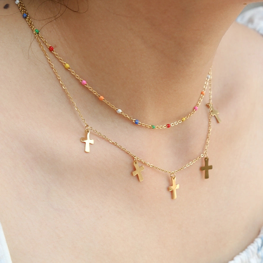 Jewelry Princess Bohemian Cross 304 Stainless Steel Layered Necklaces
