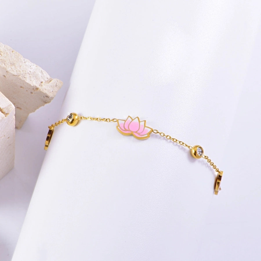 Jewelry Sweet Flower Titanium Steel Gold Plated Epoxy Plating Bracelets Jewelry Set