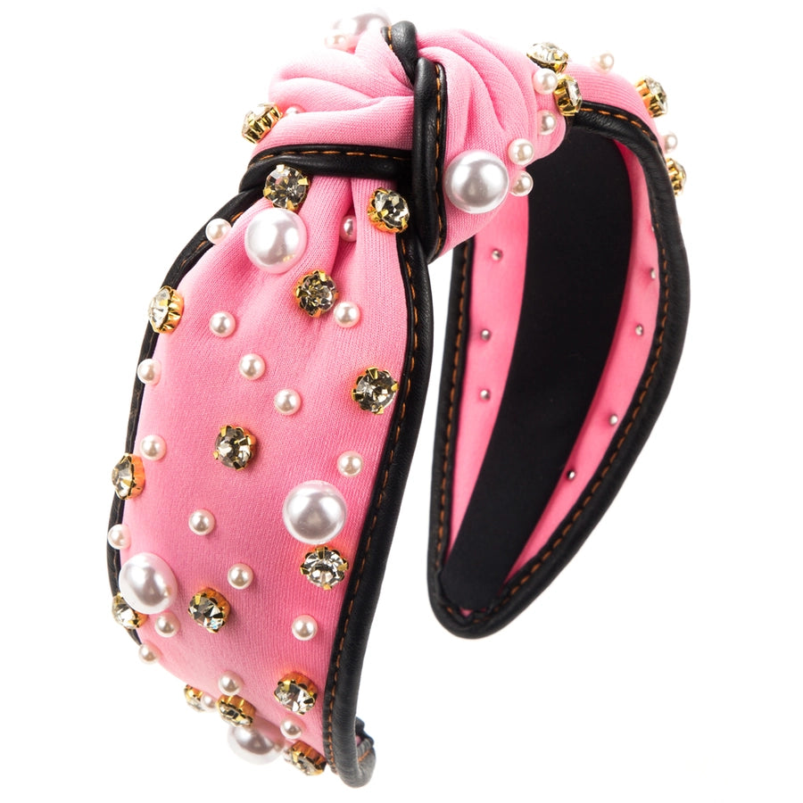 Women's Casual Elegant Knot Cloth Inlay Rhinestones Pearl Hair Band