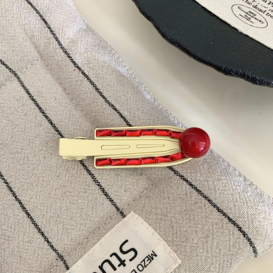 Simple Red Bean Metal Barrettes Advanced Retro Easy Matching BB Clip Elegant Girl Side Bang Clip Duckbill Clip