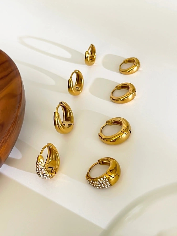 1 Pair Retro Geometric 316L Stainless Steel  Rhinestones 18K Gold Plated Earrings