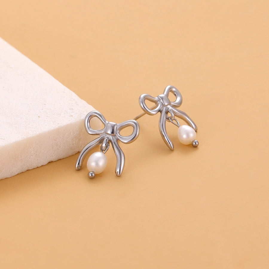 1 Pair Simple Style Bow Knot 304 Stainless Steel 18K Gold Plated Earrings