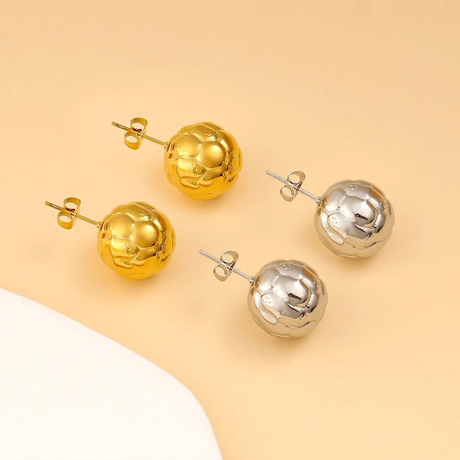 Autumn and Winter  New Arrival Texture Ball Earrings Pendant Necklace Suit Stainless Steel Personality Fashion Short Necklace Stud Earrings