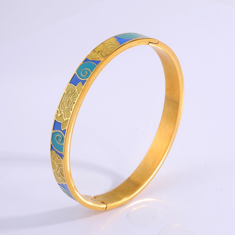 Elegant Retro Printing Solid Color Titanium Steel Bangle In Bulk