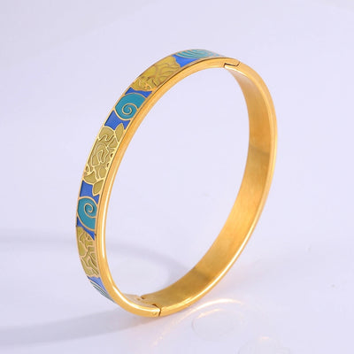 Elegant Retro Printing Solid Color Titanium Steel Bangle In Bulk