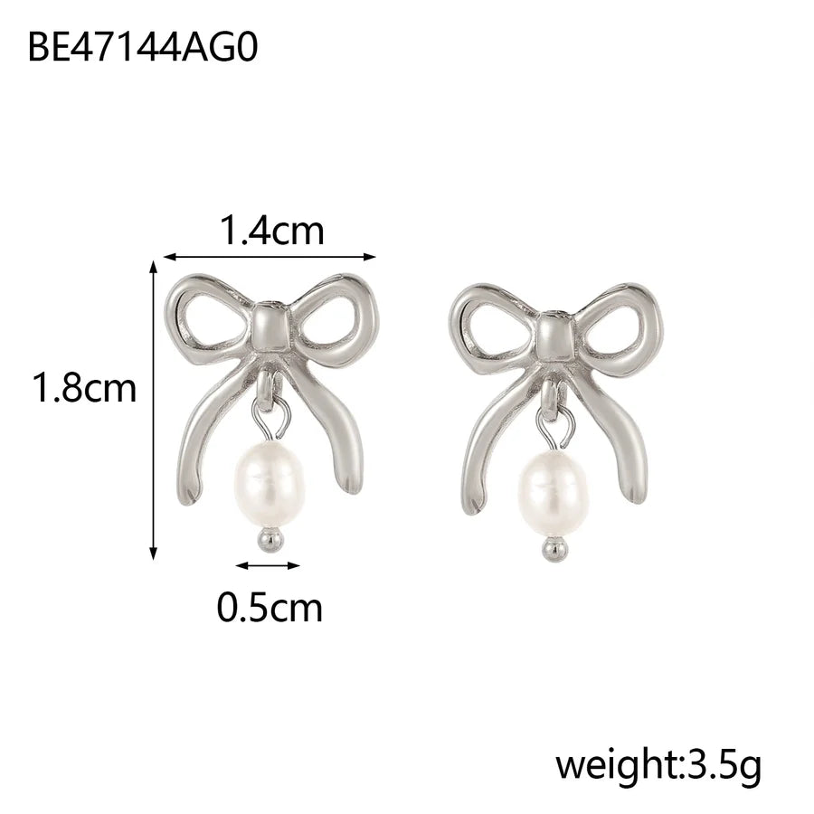1 Pair Elegant Bow Knot 304 Stainless Steel 18K Gold Plated Drop Earrings