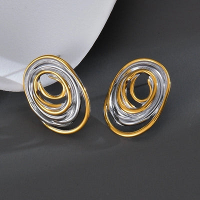 1 Pair Artistic Geometric Waves Plating 304 Stainless Steel Ear Studs