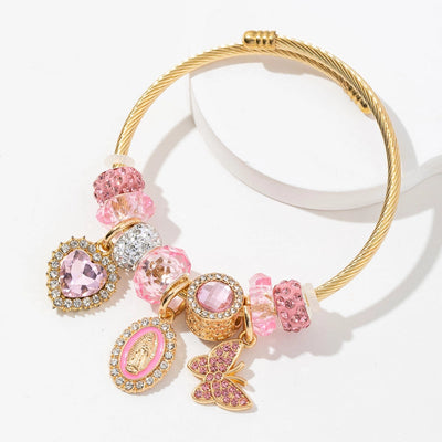 Modern Style Simple Style Geometric Heart Shape 304 Stainless Steel Alloy Artificial Crystal Bangle In Bulk