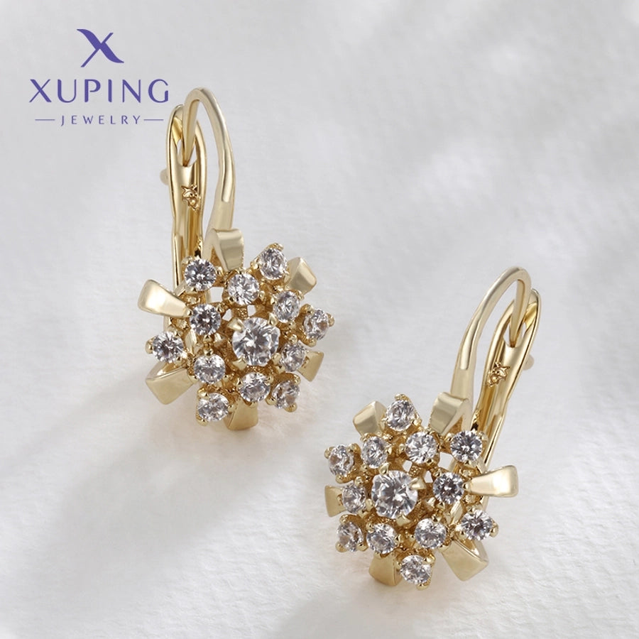 1 Pair Lady Sweet Flower Plating Copper Artificial Gemstones 18K Gold Plated Earrings