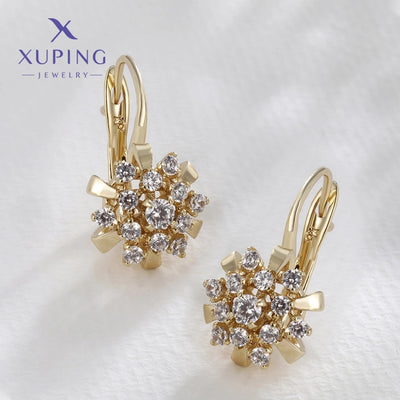 1 Pair Lady Sweet Flower Plating Copper Artificial Gemstones 18K Gold Plated Earrings