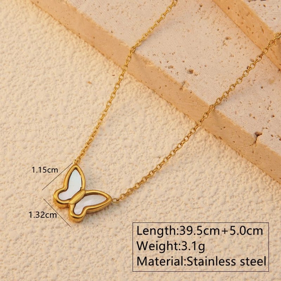 Jewelry Sweet Simple Style Butterfly 304 Stainless Steel Acrylic Shell 18K Gold Plated Plating Butterfly Pendant Necklace