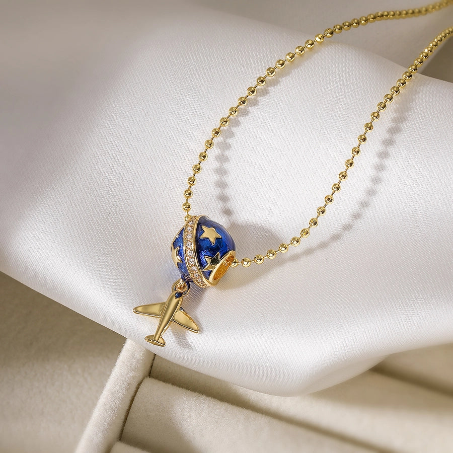 Copper 18K Gold Plated Enamel Geometric Airplane Pendant Necklace