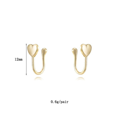 1 Pair IG Style Leaf Moon Heart Shape Inlay Copper Zircon Gold Plated Ear Cuffs