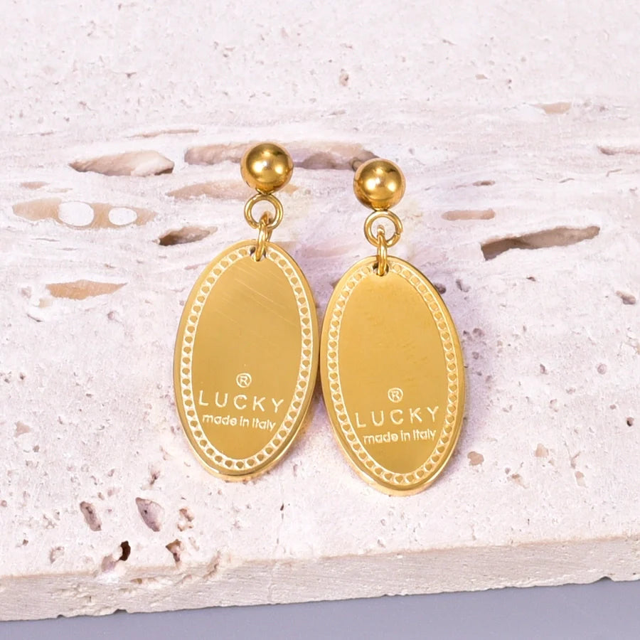 1 Pair Retro Classic Style Oval Heart Shape 304 Stainless Steel 18K Gold Plated Drop Earrings