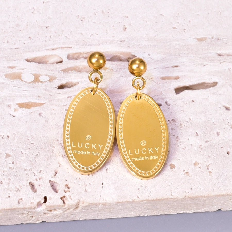 1 Pair Retro Classic Style Oval Heart Shape 304 Stainless Steel 18K Gold Plated Drop Earrings