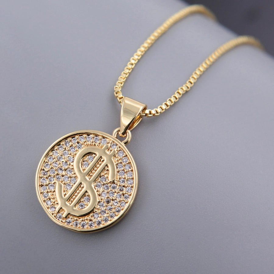 Punk Classic Style Crown Dollar Copper Inlaid Zircon Zircon 18K Gold Plated Unisex Pendant Necklace