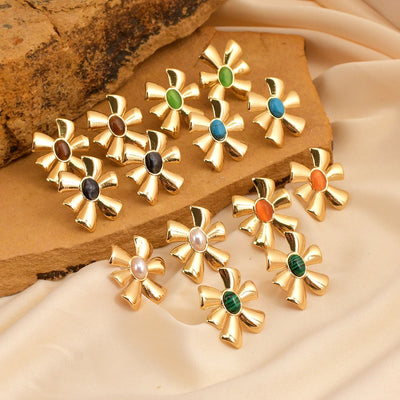 1 Pair Retro Simple Style Classic Style Flower 304 Stainless Steel Ear Studs