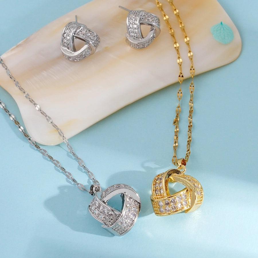 Jewelry IG Style Geometric 304 Stainless Steel Copper Zircon Inlay Earrings Necklace