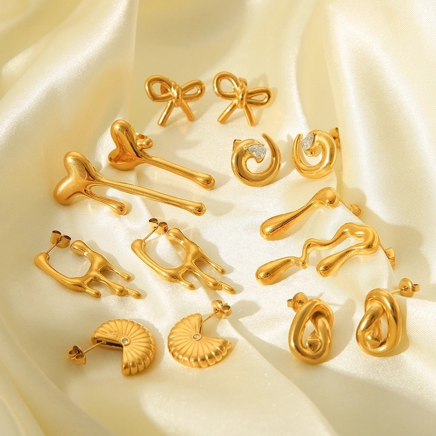 1 Pair IG Style French Style Heart Shape Bow Knot Thread 304 Stainless Steel Titanium Steel 18K Gold Plated Ear Studs