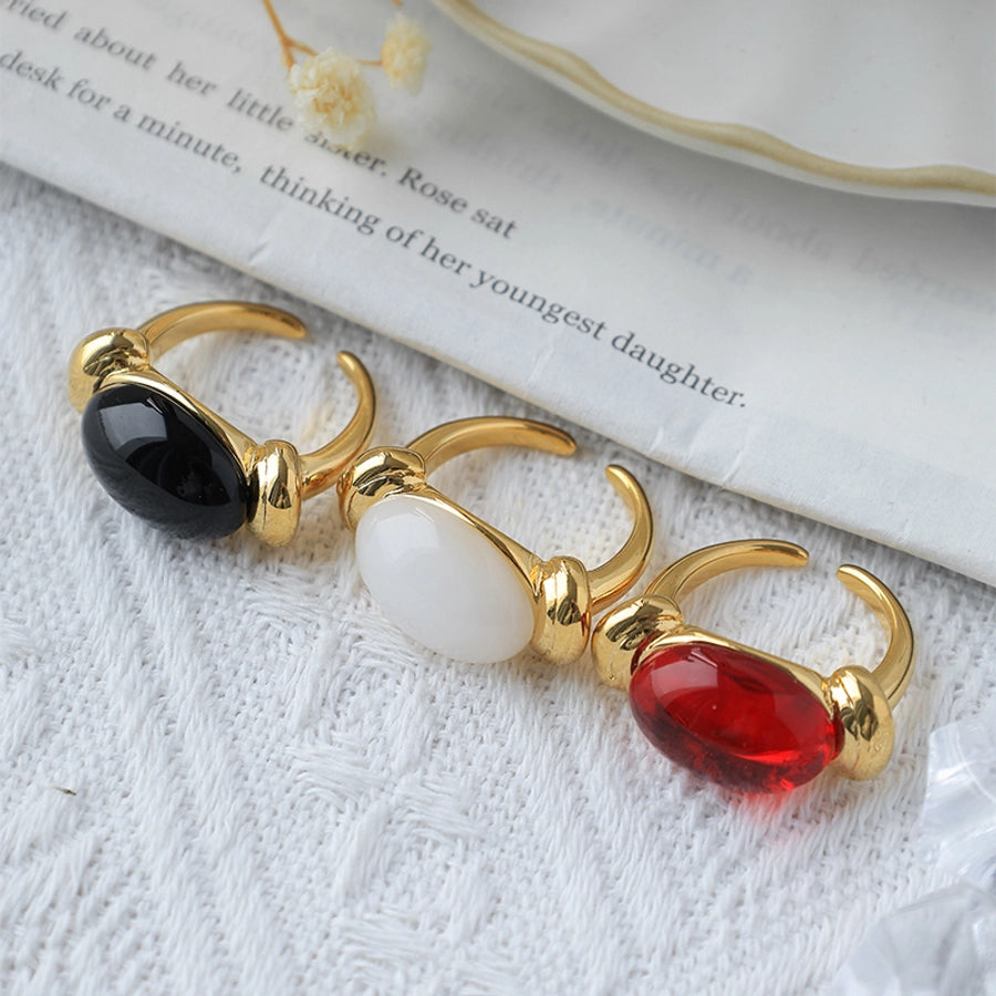 Jewelry Casual Oval 304 Stainless Steel Gem 14K Gold Plated Plating Inlay Rings