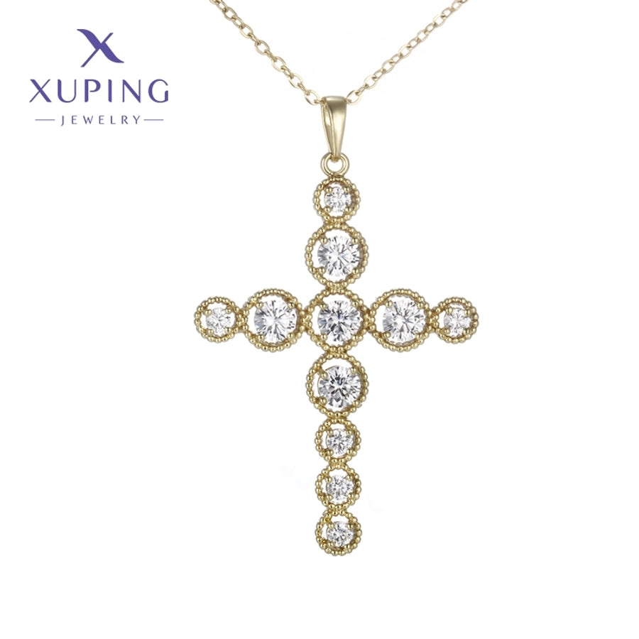 304 Stainless Steel Copper 18K Gold Plated Plating Inlay Cross Zircon Pendant Necklace