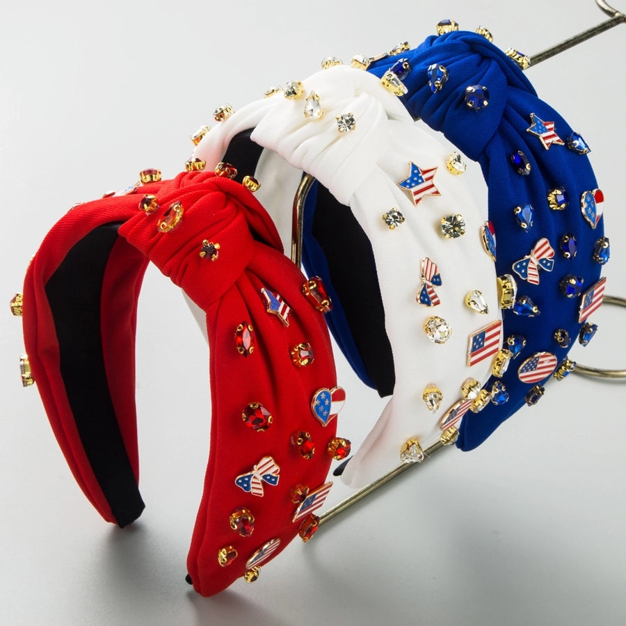 Women's Casual Vintage Style Pentagram National Flag Alloy Cloth Inlay Rhinestones Hair Band