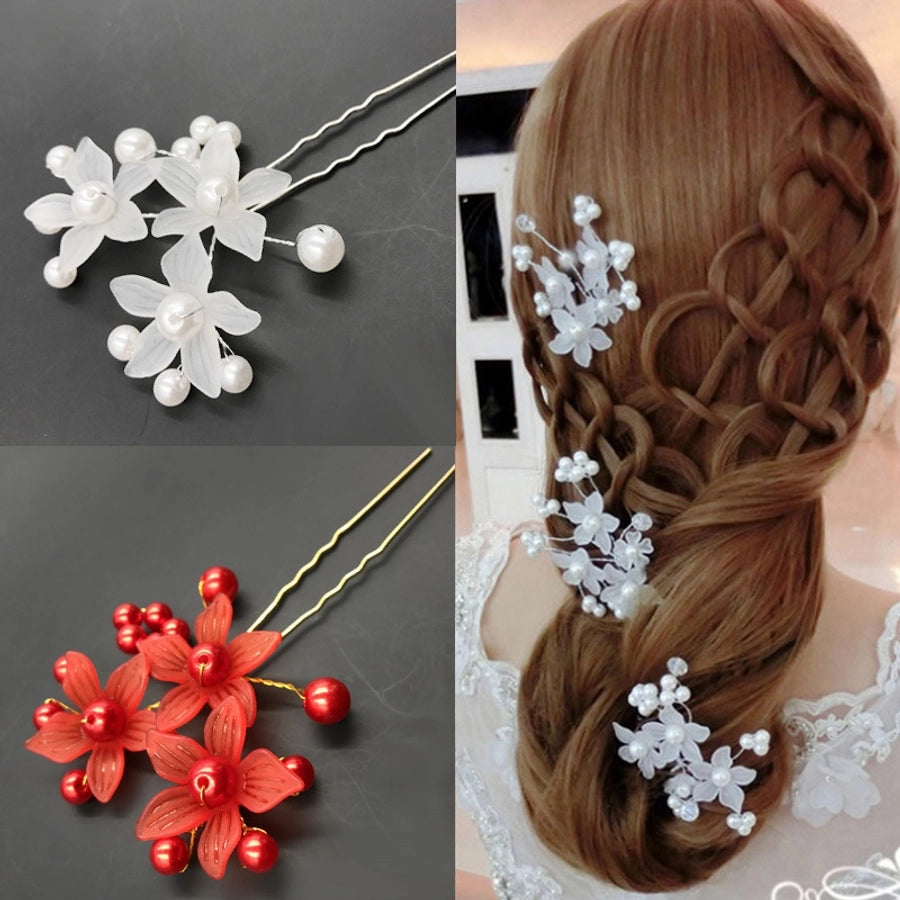 elegant bridal flower arylic imitation pearl hairpin