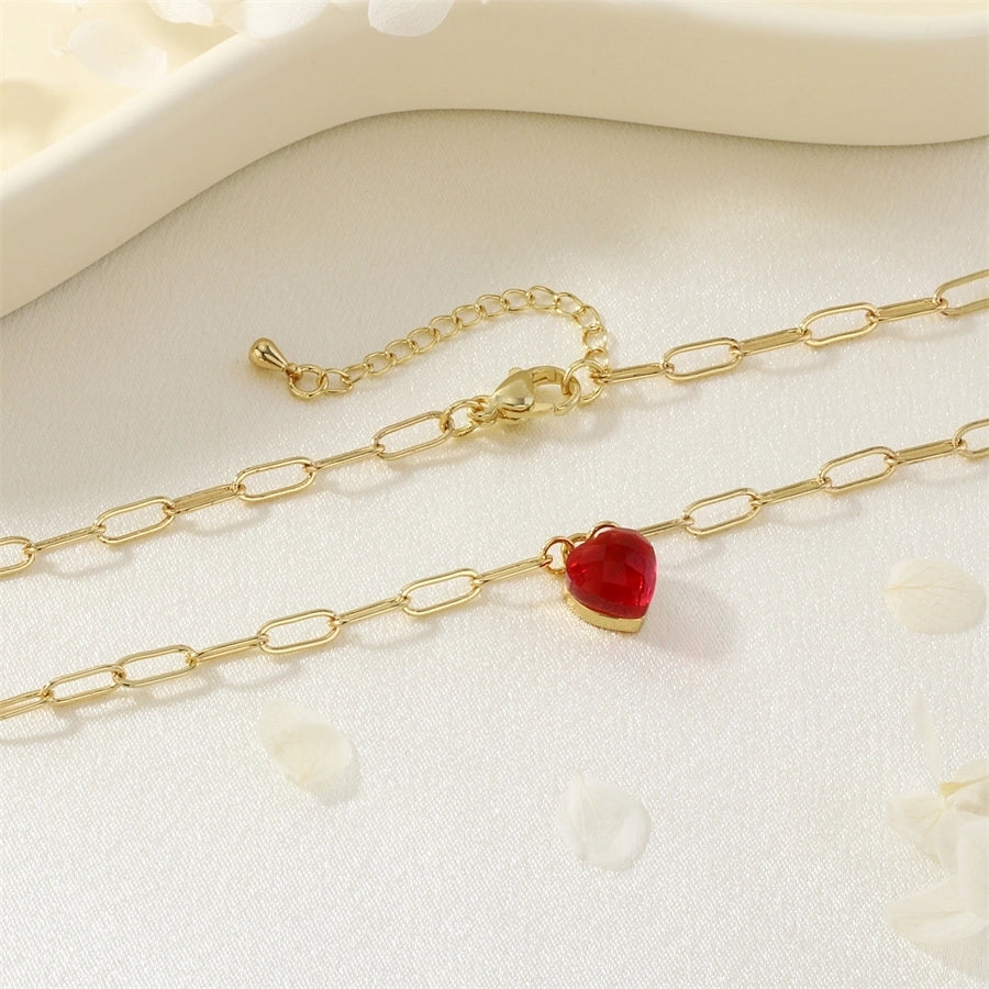 Jewelry Simple Style Heart Shape Copper Glass Zircon Pendant Necklace