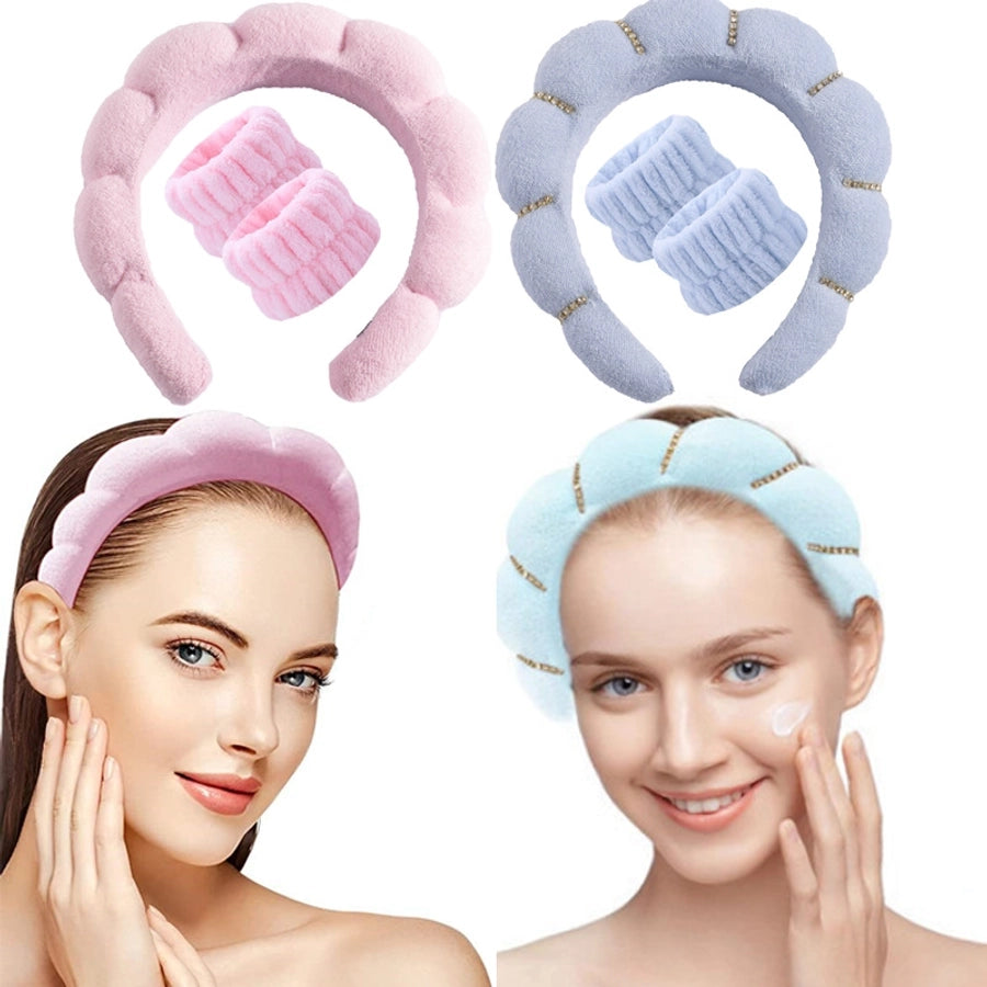 simple style color block towel velvet hair band