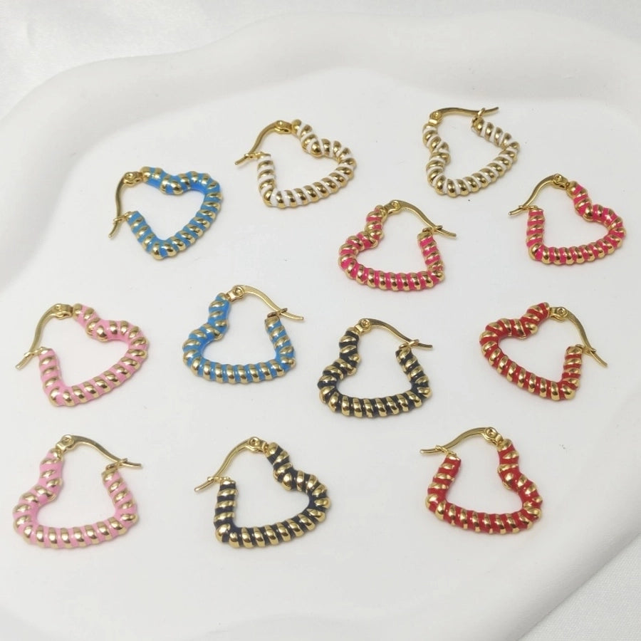 1 Pair Elegant Simple Style Heart Shape Twist Enamel 304 Stainless Steel Stainless Steel Earrings