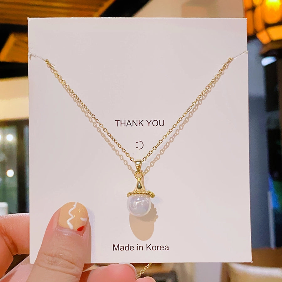 304 Stainless Steel Copper 18K Gold Plated Plating Inlay Round Artificial Pearls Pendant Necklace