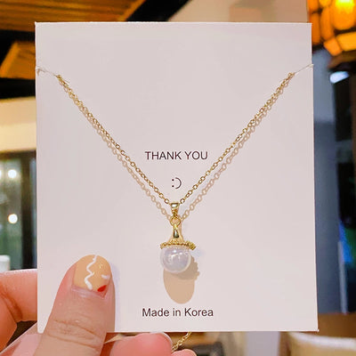 304 Stainless Steel Copper 18K Gold Plated Plating Inlay Round Artificial Pearls Pendant Necklace