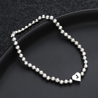 Europe and America Cross Border Hot Sale Creative 26 Letters round Beads Heart-Shaped Copper Bracelet Fashion Ins Simple Beaded Elastic Bracelet