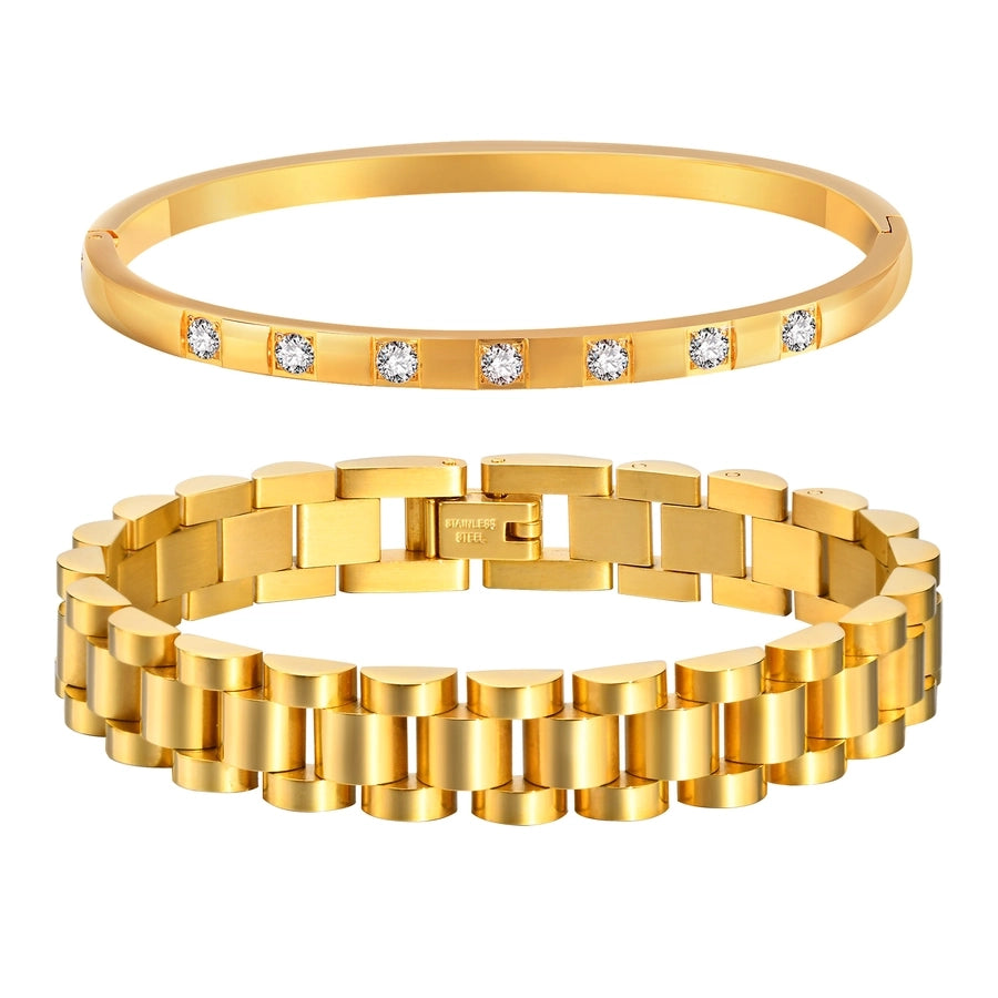 IG Style French Style Classic Style Devil's Eye 304 Stainless Steel 18K Gold Plated Zircon Bracelets Bangle In Bulk