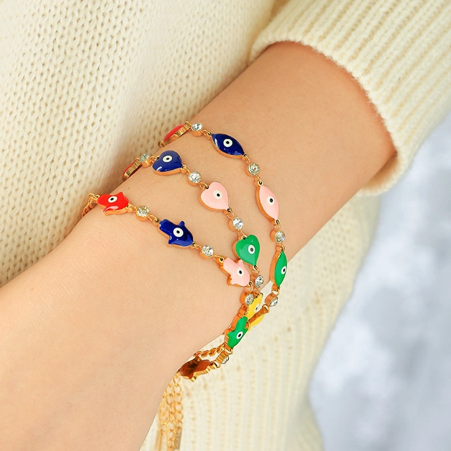 Funny Modern Style Simple Style Palm Heart Shape Eye 304 Stainless Steel 14K Gold Plated Bracelets In Bulk