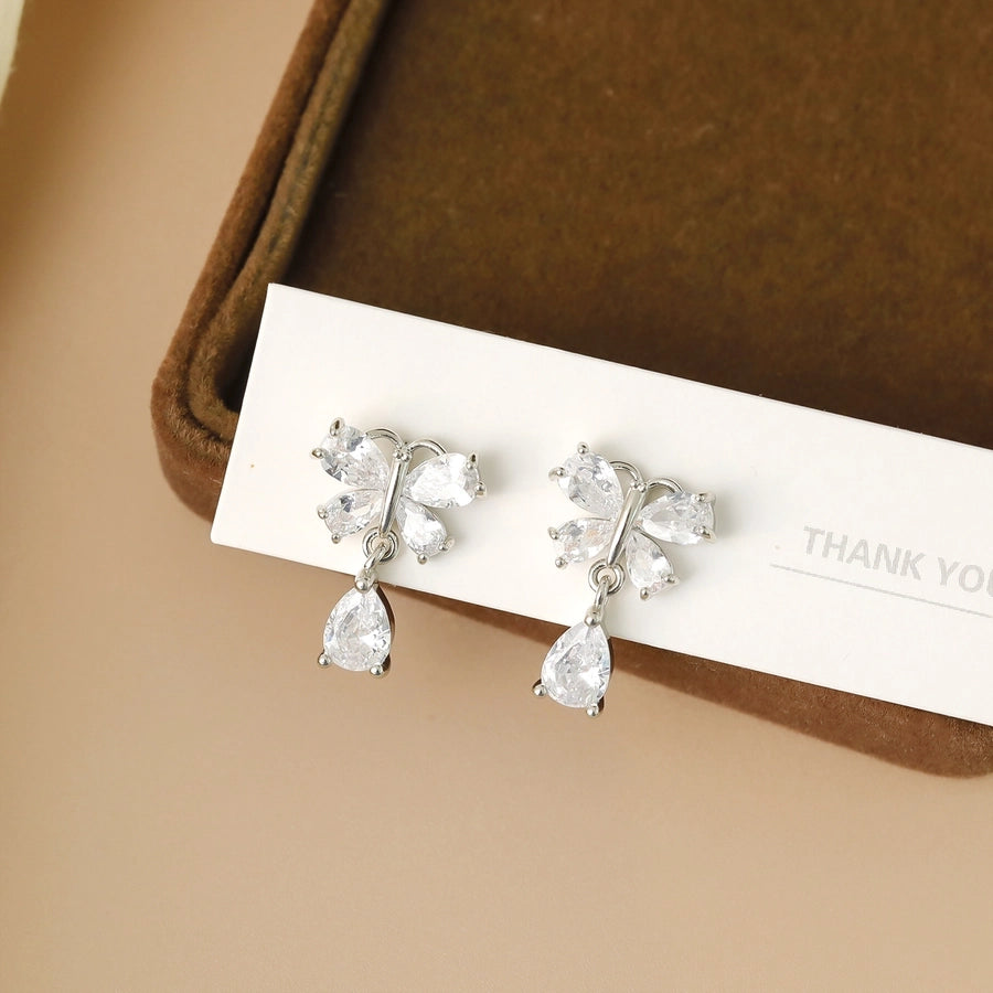 1 Pair Sweet Commute Shiny Water Droplets Inlay Copper Zircon 18K Gold Plated White Gold Plated Ear Studs