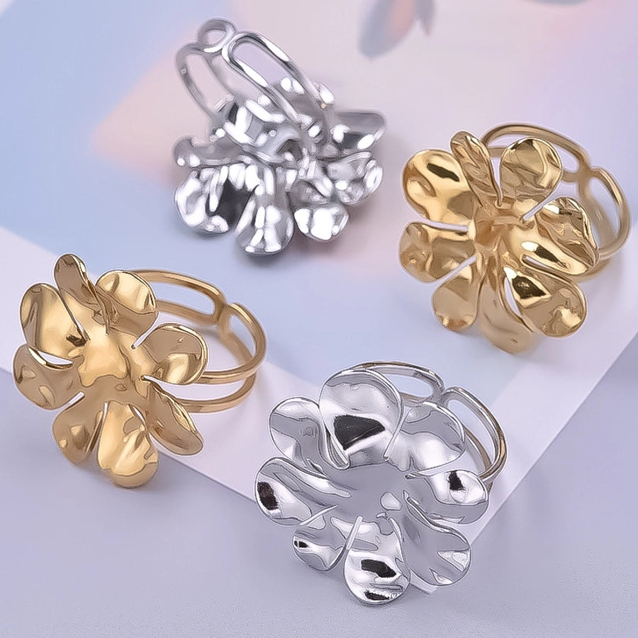 Jewelry Cute Geometric Flower 304 Stainless Steel 18K Gold Plated Irregular Polishing Adjustable Ring